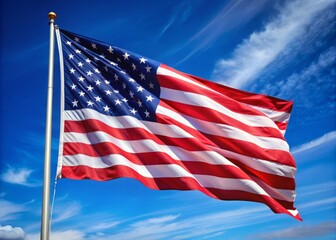 Fototapeta premium Vibrant American Stars and Stripes waving proudly in a gentle breeze, with subtle folds and creases, against a