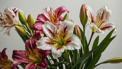 Peruvian lilies, also known as Alstroemeria, beautifully arranged in a simple layout with room for text.