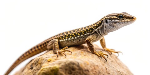 Obraz premium A Close-Up of a Lizard Perched on a Rock, Lizard, Reptile, Wildlife, , ,