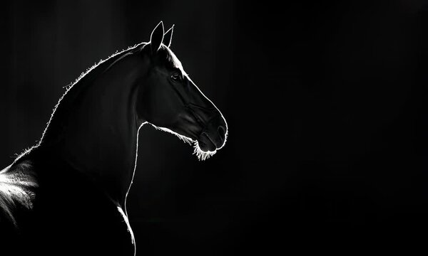 Silhouette of a majestic horse profile outlined against a dark backdrop