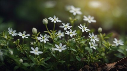 Small White Chickweed Flowers with Space for Text