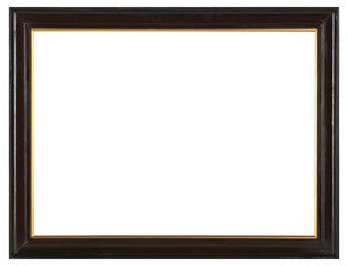 Black picture frame with gold insert on a transparent background, in PNG format.