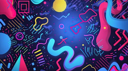 Fototapeta premium an 80s inspired poster background, featuring abstract illustrations and shapes, quirky neon artwork