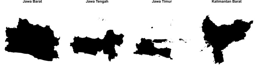 Jawa Barat, Jawa Tengah, Jawa Timur, Kalimantan Barat outline maps