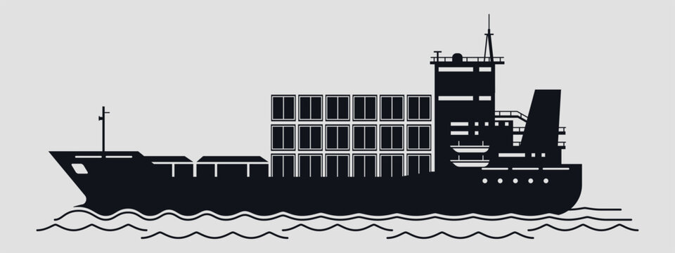 black cargo ship on water clip art preview