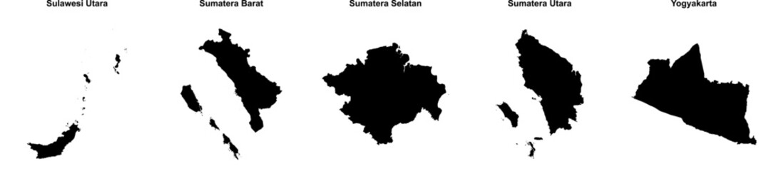 Sulawesi Utara, Sumatera Barat, Sumatera Selatan, Sumatera Utara, Yogyakarta outline maps