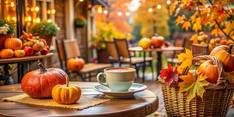 Autumnal Coffee Break with Pumpkins and Fall Leaves, coffee, fall, pumpkin