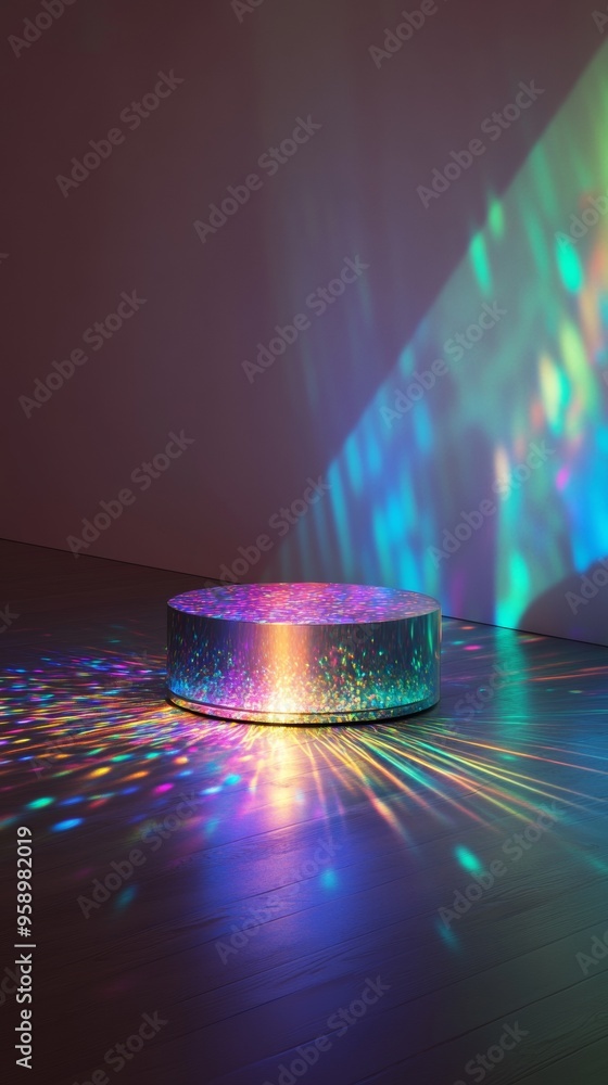 Poster a round object with a rainbow light shining on it
