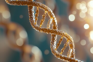 A close-up of a DNA strand, with a blurred background of other strands and a warm glow.  The image suggests the complexity and beauty of human biology.