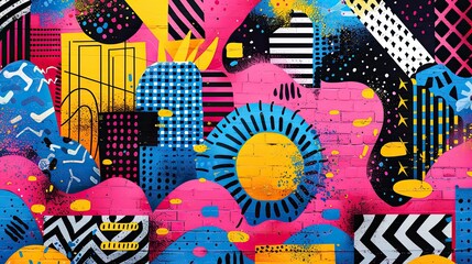 cherry pink memphis pattern. Bright colorful abstract backdrop