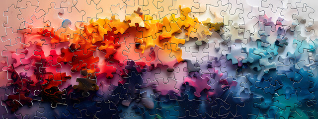 Fototapeta premium A vibrant and colorful puzzle with various shades of red, orange, and blue seamlessly blending together, creating an artistic and dynamic visual.