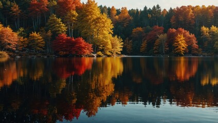 Fototapeta premium autumn trees reflected in water
