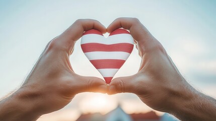 Fototapeta premium A hand holding a heart with red and white stripes
