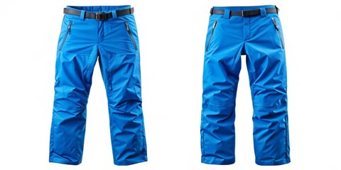 Blue Waterproof Ski Pants with Belt and Zipper Pockets, ski pants, winter sports, outdoor wear