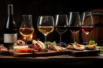 red and white wine and cheese pairing with gourmet appetisers