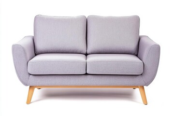 Fototapeta premium Stylish gray sofa with wooden legs, perfect for modern living rooms or cozy spaces. Ideal for interior design projects.