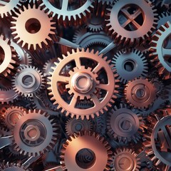 A close-up of interlocking metal gears, showcasing intricate machinery and the concept of collaboration.
