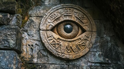 Obraz premium Mystical Stone Eye: Ancient Symbolism in Architectural Detail