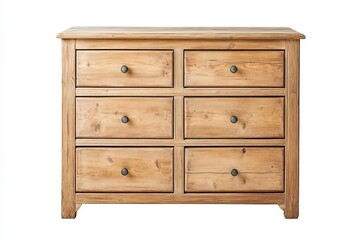 Stylish wooden dresser with six spacious drawers, perfect for organizing clothing and enhancing room decor.