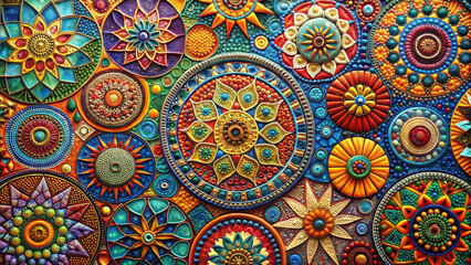 Ceramic mosaic , Colorful mandala wall art featuring intricate patterns and textures for vibrant decoration