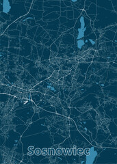 Sosnowiec, Poland artistic blueprint poster map