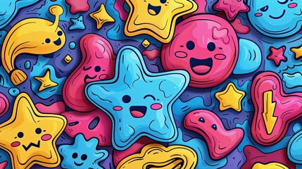 seamless background of cartoon style outline, colorful background