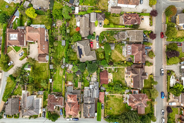 Aerial drone view over the town of Bishops Stortford in England