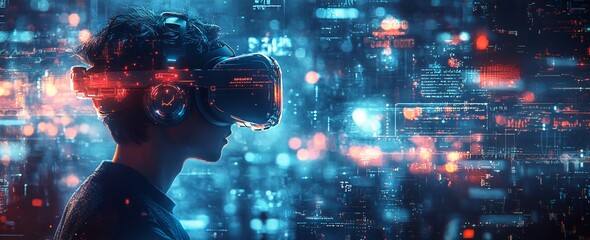 Futuristic Virtual Reality Gaming Experience in Digital World Exploration