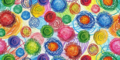 Crayon Circle Abstract, Colorful, Swirls, Abstract Art