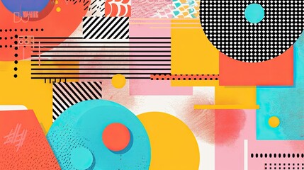 Obraz premium 90s retro aesthetic with vibrant colors, geometric shapes, minimalist, copy space, illustration style