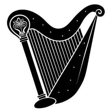 recommend clip art: Harp musical instrument silhouette vector art illustration on white background 