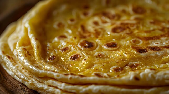 Close up of Crispy Golden Brown Flatbread with Melted Butter
