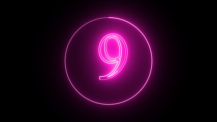 Glowing number nine symbols collection neon sign.  glowing digit isolated on black background