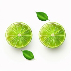 Thai lime halves, citrus fruit element, photorealistic design, bright green, isolated on white background