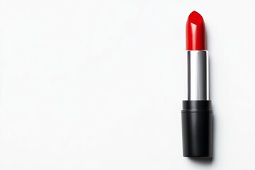 Obraz premium Elegant brown lipstick on a minimalistic white background, perfect for beauty and cosmetic advertising.