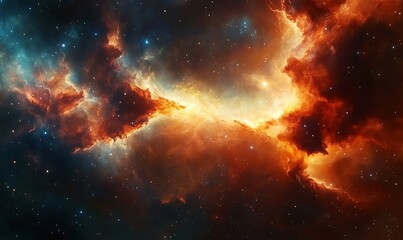 Obraz premium Cosmic Nebula with Swirling Gaseous Clouds and Distant Stars