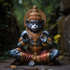 Obraz premium A beautifully crafted statue of a deity, showcasing intricate details and vibrant colors, set against a lush, natural backdrop.