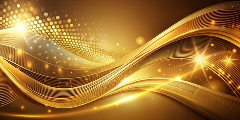 Golden Abstract Waves with Glowing Dots and Stars, abstract, golden, glow