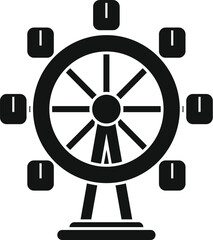 Obraz premium Black glyph icon for a ferris wheel with empty cabins, standing on a platform, isolated on white background