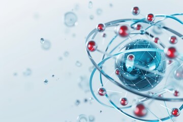 Fototapeta premium Abstract representation of an atom with electrons orbiting around a nucleus, showcasing scientific concepts of chemistry and physics.