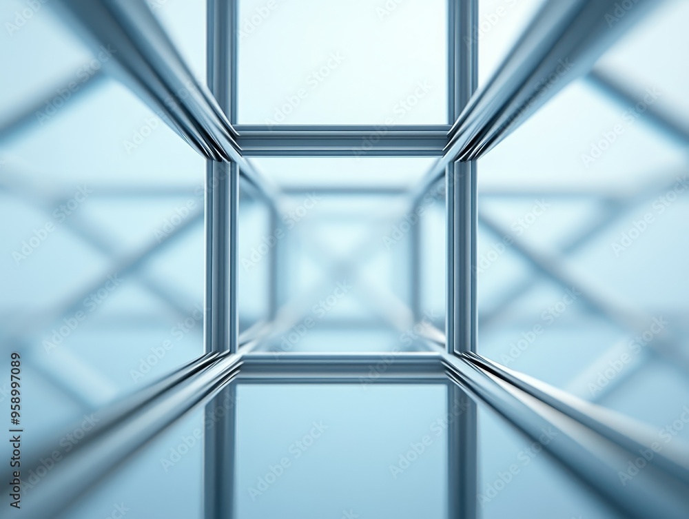 Poster abstract geometric background with a metallic frame and a perspective view.