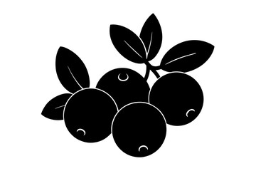 Cranberry, silhouette icons set with lettering. Imitation of stamp, print with scuffs. Simple black shape and color vector illustration. Hand drawn isolated elements on white background