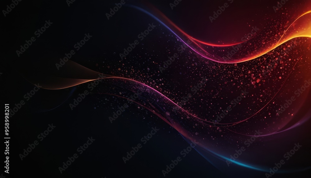 Poster abstract background with glowing waves and particles.