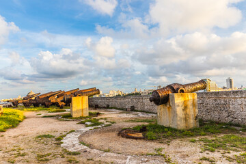 
colonial fortress (fort) with real cannons protecting the entrance to Havana Bay in Havana, Cuba