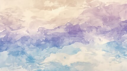 Develop a seamless watercolor background that mimics the gentle blending of early morning sky colors in pastel violet, soft blue, and warm cream. The strokes should merge seamlessly.