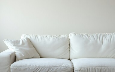 Modern minimalist white couch in a serene setting with a neutral color palette and elegant design elements showcasing comfort and style