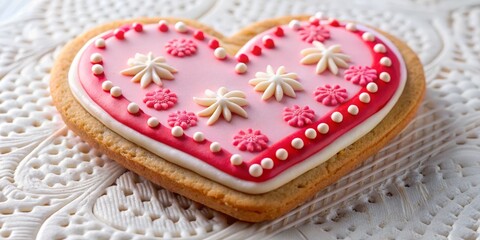 Naklejka premium Heart-Shaped Gingerbread Cookie with Pink and White Icing, gingerbread, cookie, valentine's day