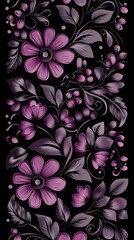 Flowers, Florals, Purple and Black Shapes, Abstract Image, Texture, Pattern Background, Wallpaper, Cover and Screen for Smartphone, PC, Laptop, 9:16 and 16:9 Format