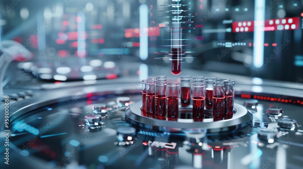 Aufkleber modern laboratory showcasing advanced technology with test tubes and a pipette in a futuristic envir
