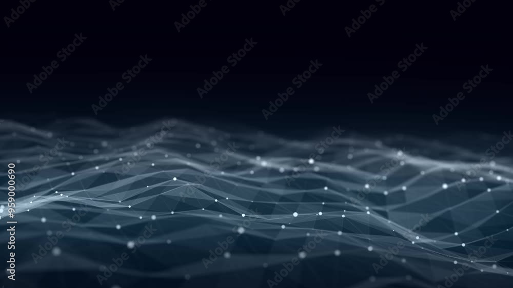 Poster dynamic blue wave of particles and lines. abstract futuristic background. big data visualization. 3d